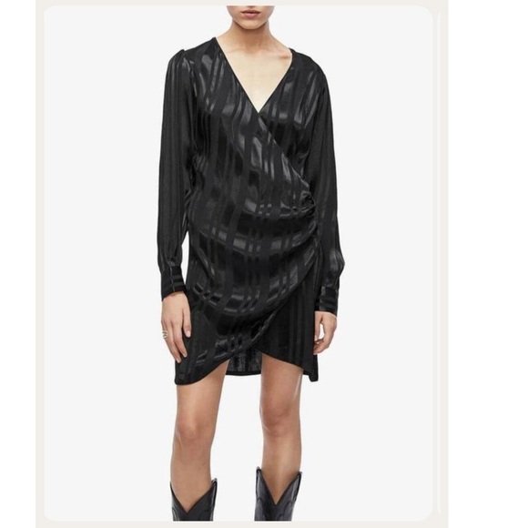 Anine Bing | Penelope Striped Satin Jacquard Mini Wrap Dress Size XS NEW Black - Picture 3 of 14